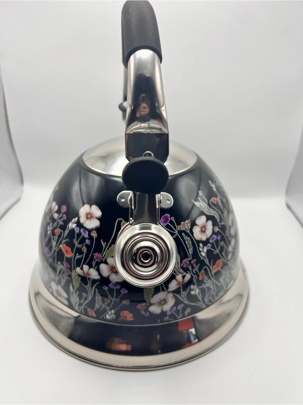 NIB Tinlon 3L Floral Enamel Tea Kettle Vintage Flowers Whistling Stovetop Teapot